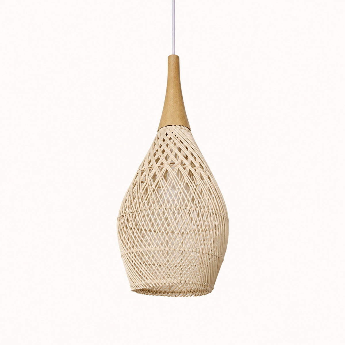 Suspension rotin naturel en goutte, 25 × 50 cm, monture bois