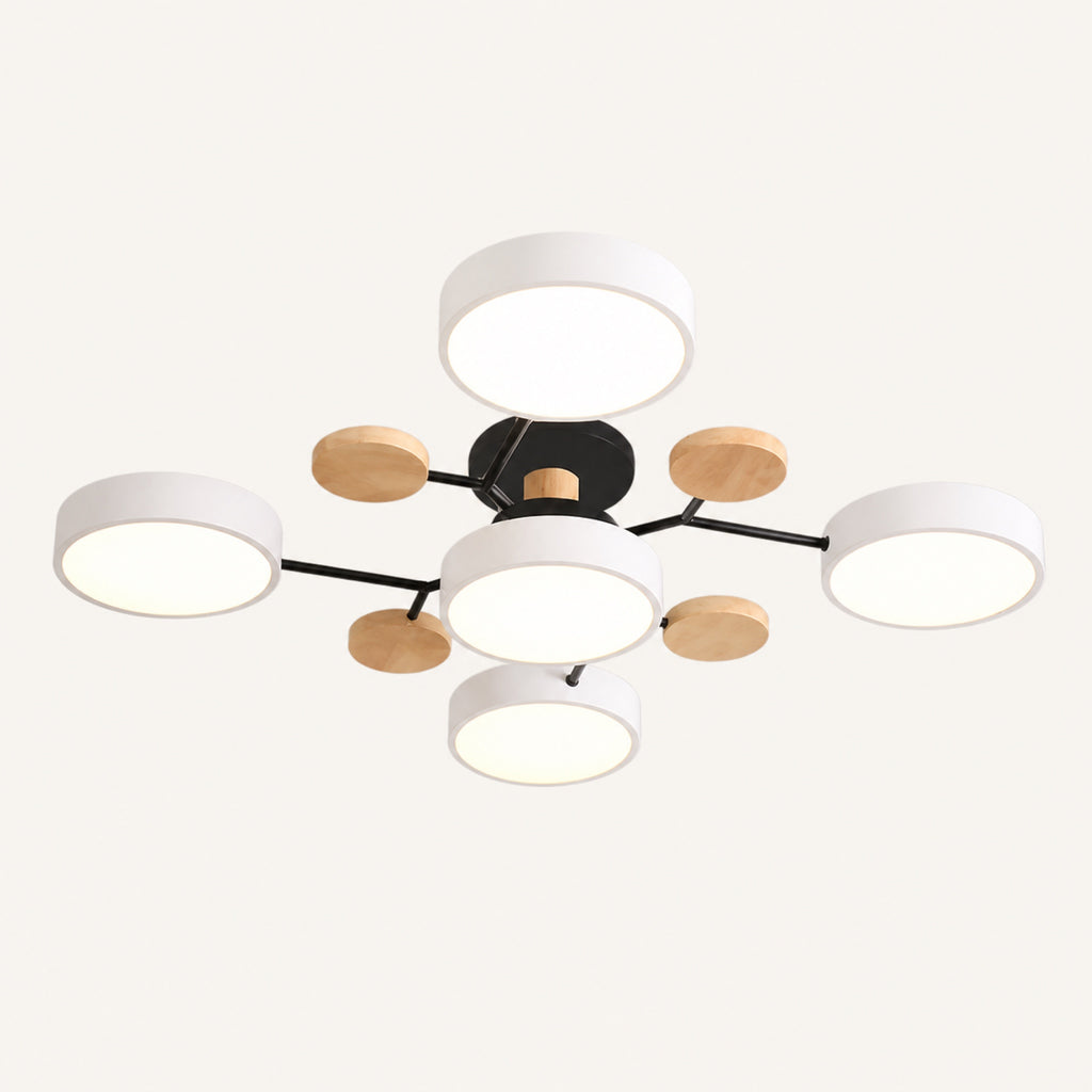 Plafonnier LED à 5 palets blancs et bois clair