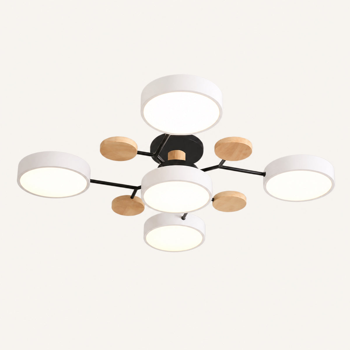 Plafonnier LED à 5 palets blancs et bois clair