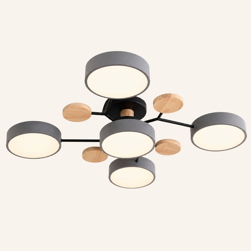 Plafonnier LED à 5 palets gris et bois clair