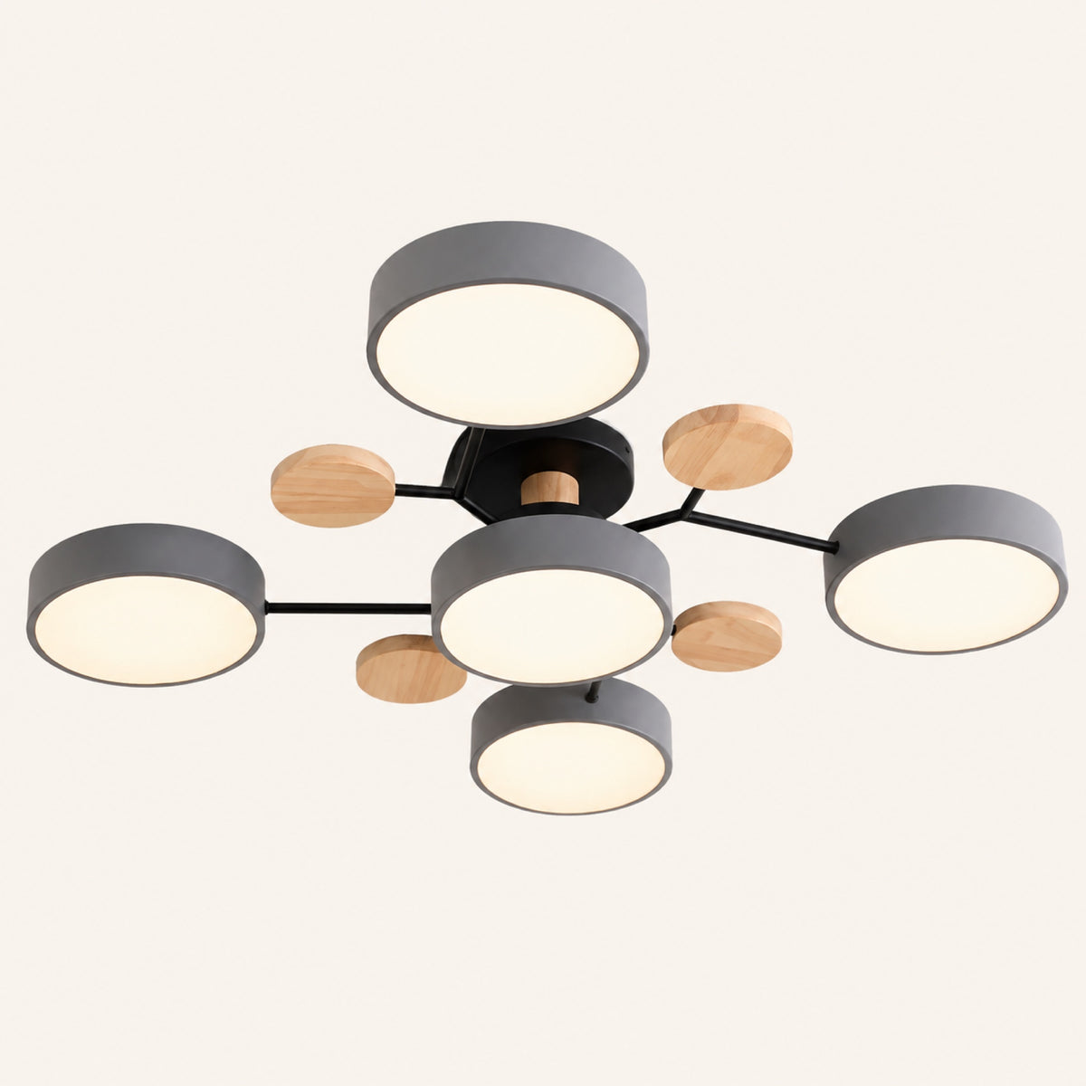 Plafonnier LED à 5 palets gris et bois clair