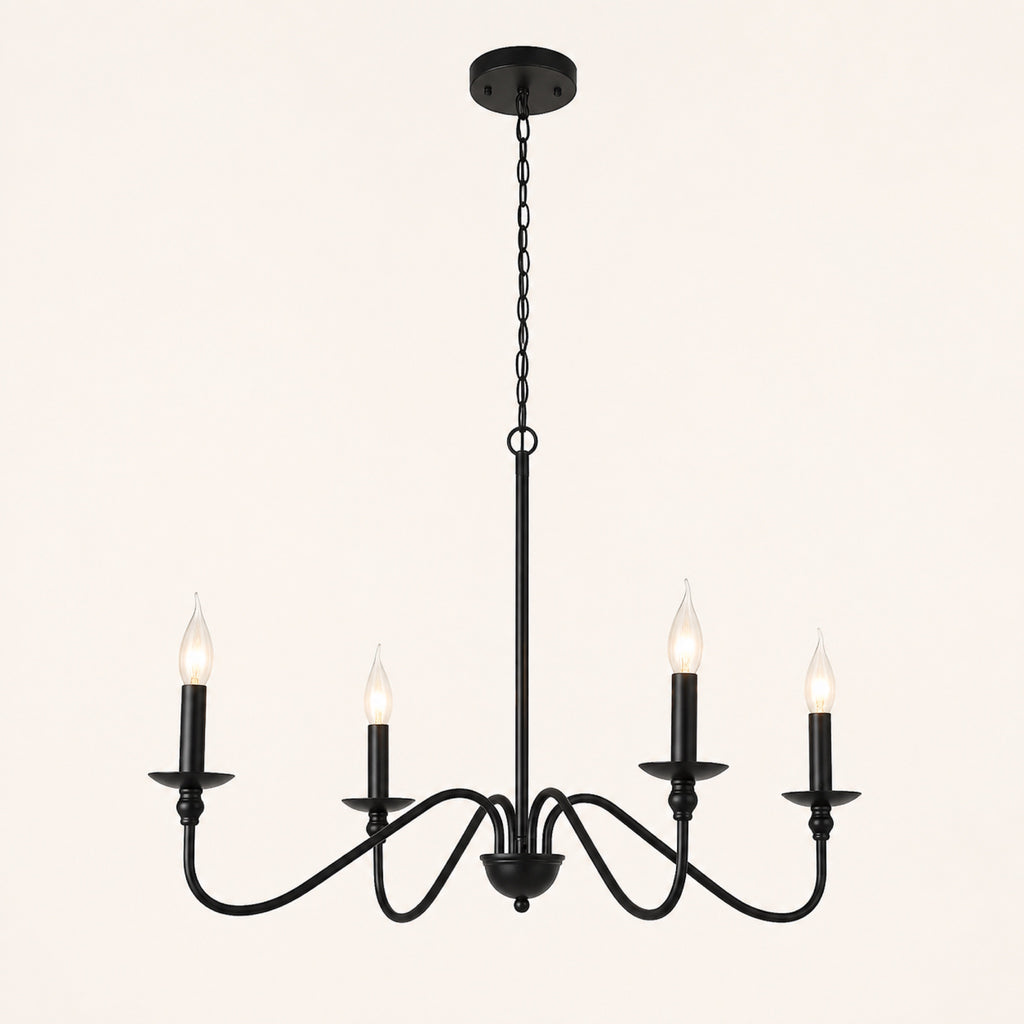 Lustre à 4 bras à bougies, métal noir