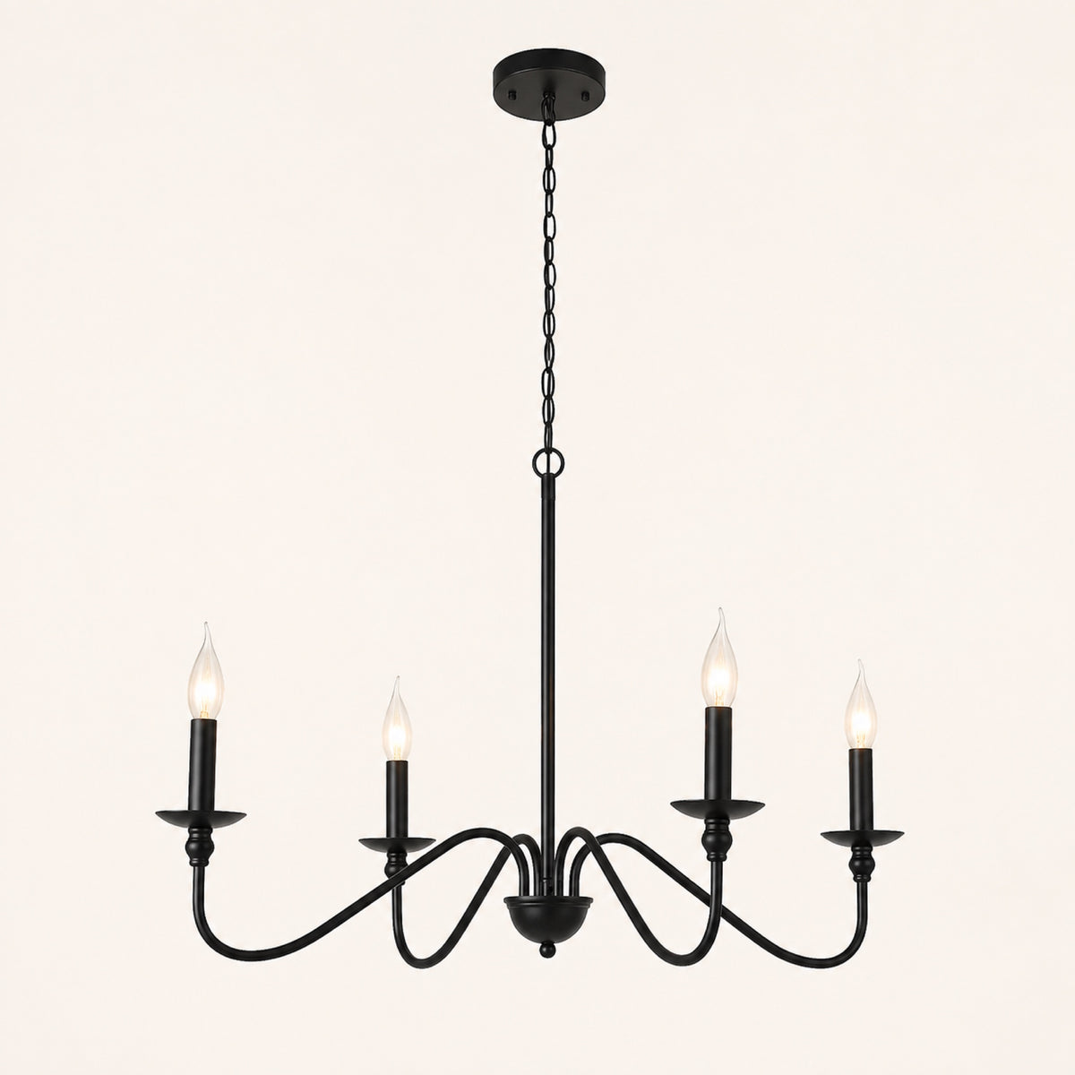 Lustre à 4 bras à bougies, métal noir