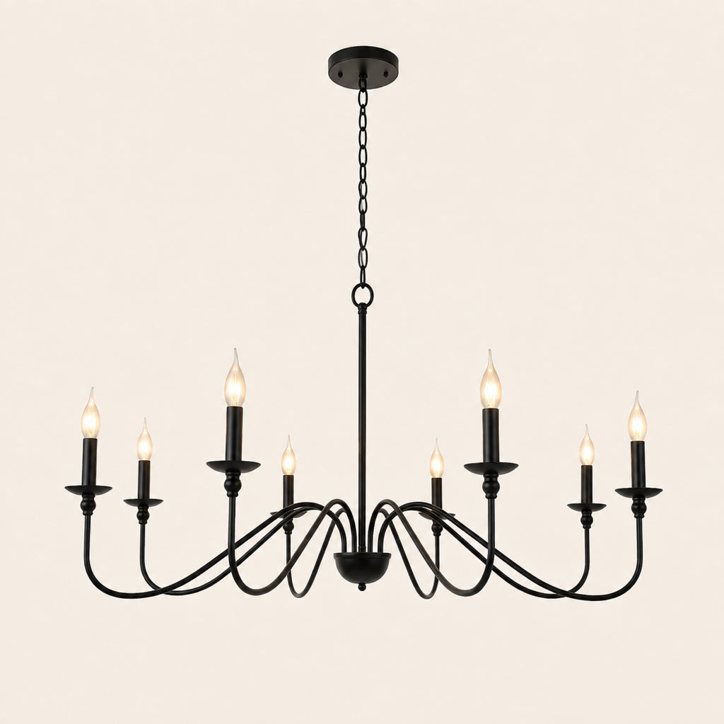 Lustre à 8 bras à bougies, métal noir