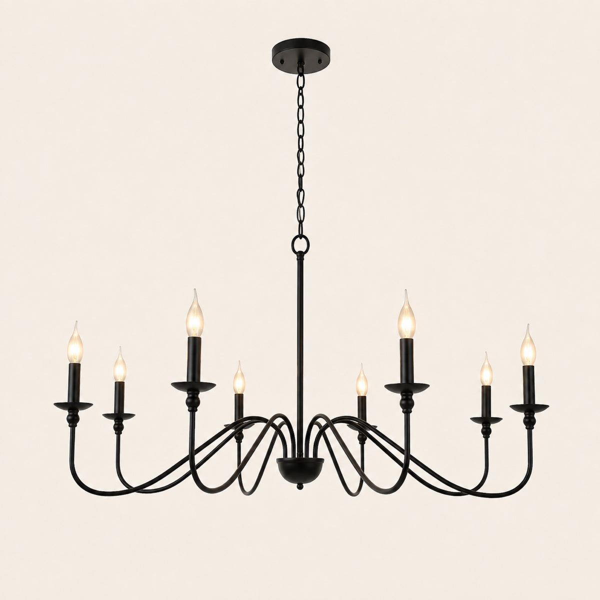 Lustre à 8 bras à bougies, métal noir