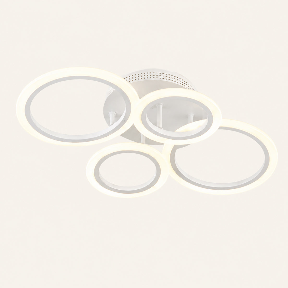 Plafonnier LED à 4 anneaux blancs, platine chromée
