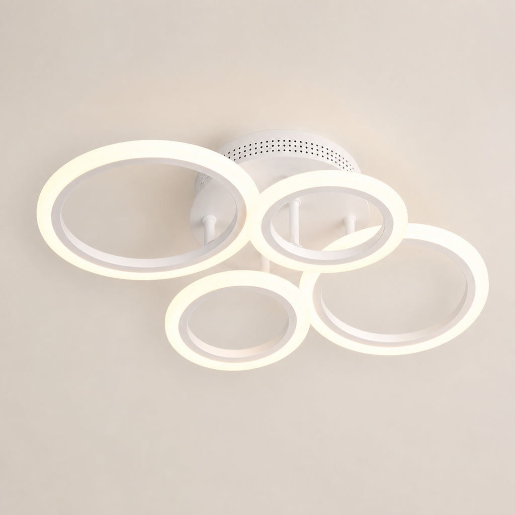 Plafonnier LED à 4 anneaux blancs, platine ronde