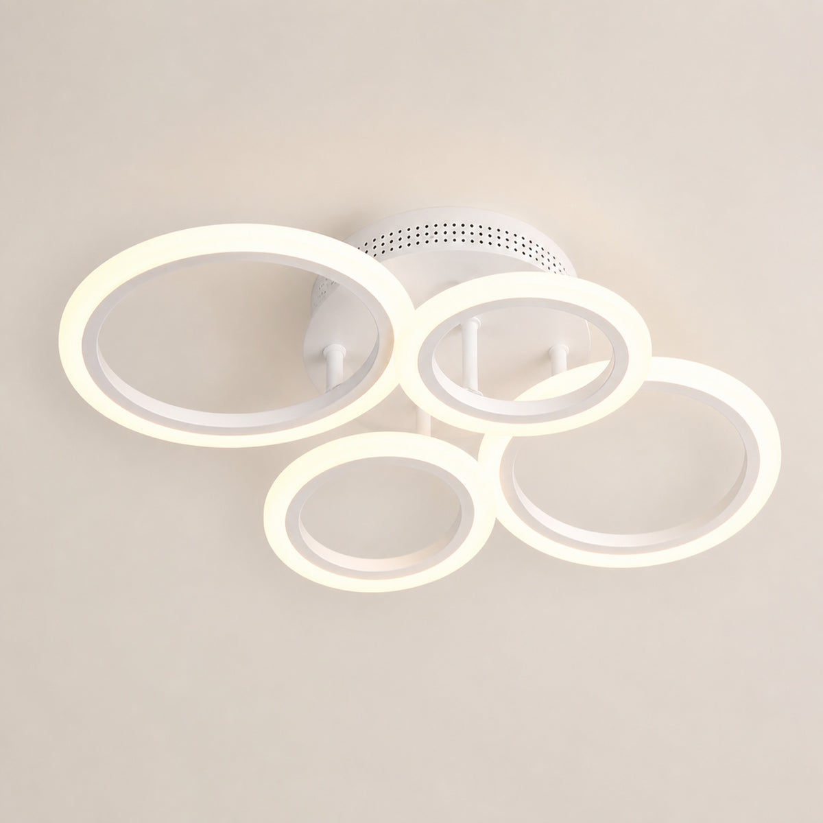 Plafonnier LED à 4 anneaux blancs, platine ronde