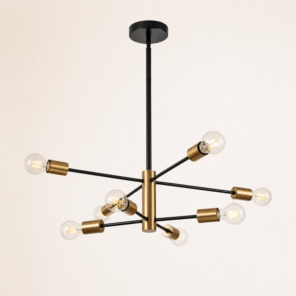 Lustre sputnik doré et noir à 8 lumières
