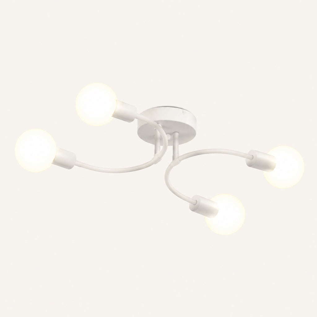 Plafonnier à 4 lumières sur tiges courbes blanches