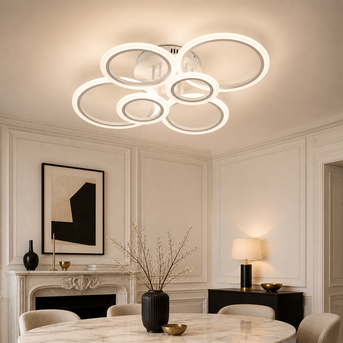 Lustre anneaux LED blancs, autre cadrage
