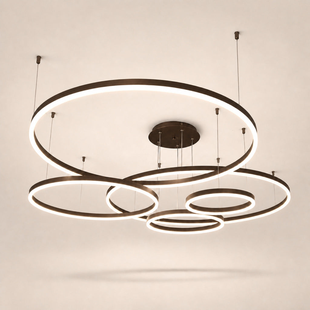 Lustre 6 anneaux LED superposés, café