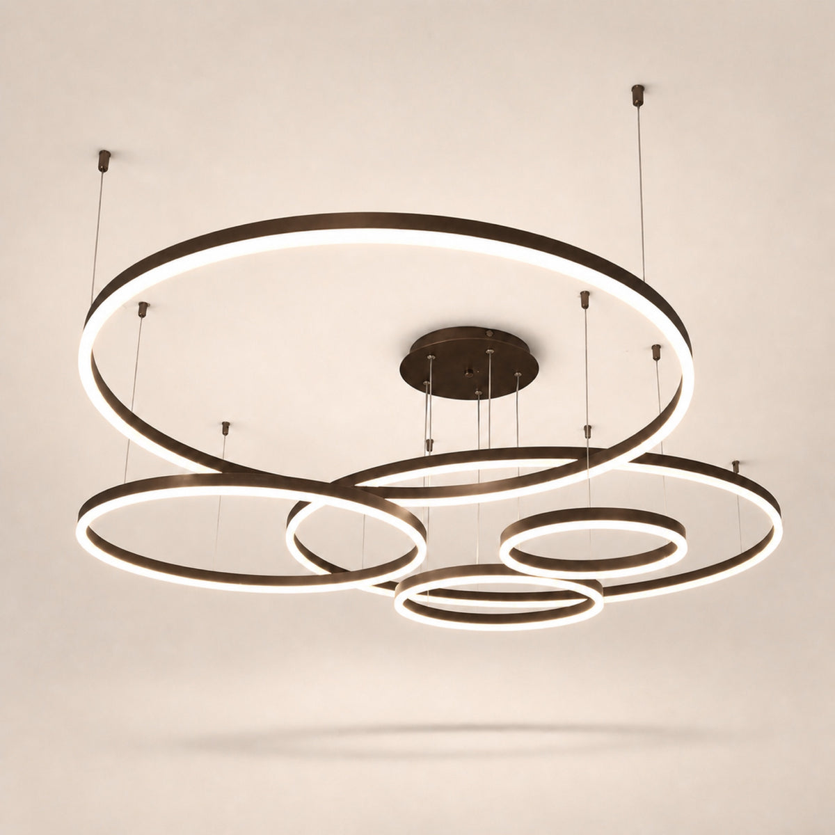 Lustre 6 anneaux LED superposés, café
