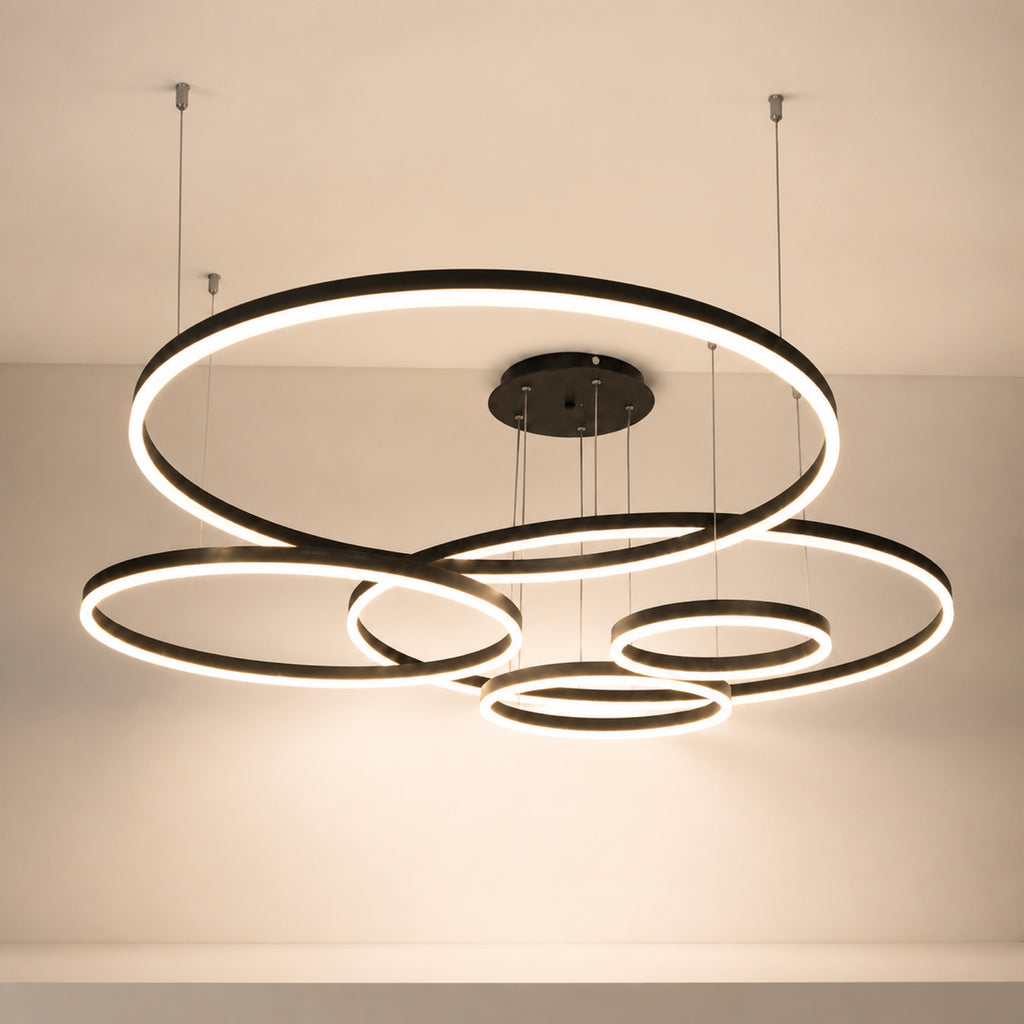 Lustre 6 anneaux LED superposés, vue complémentaire