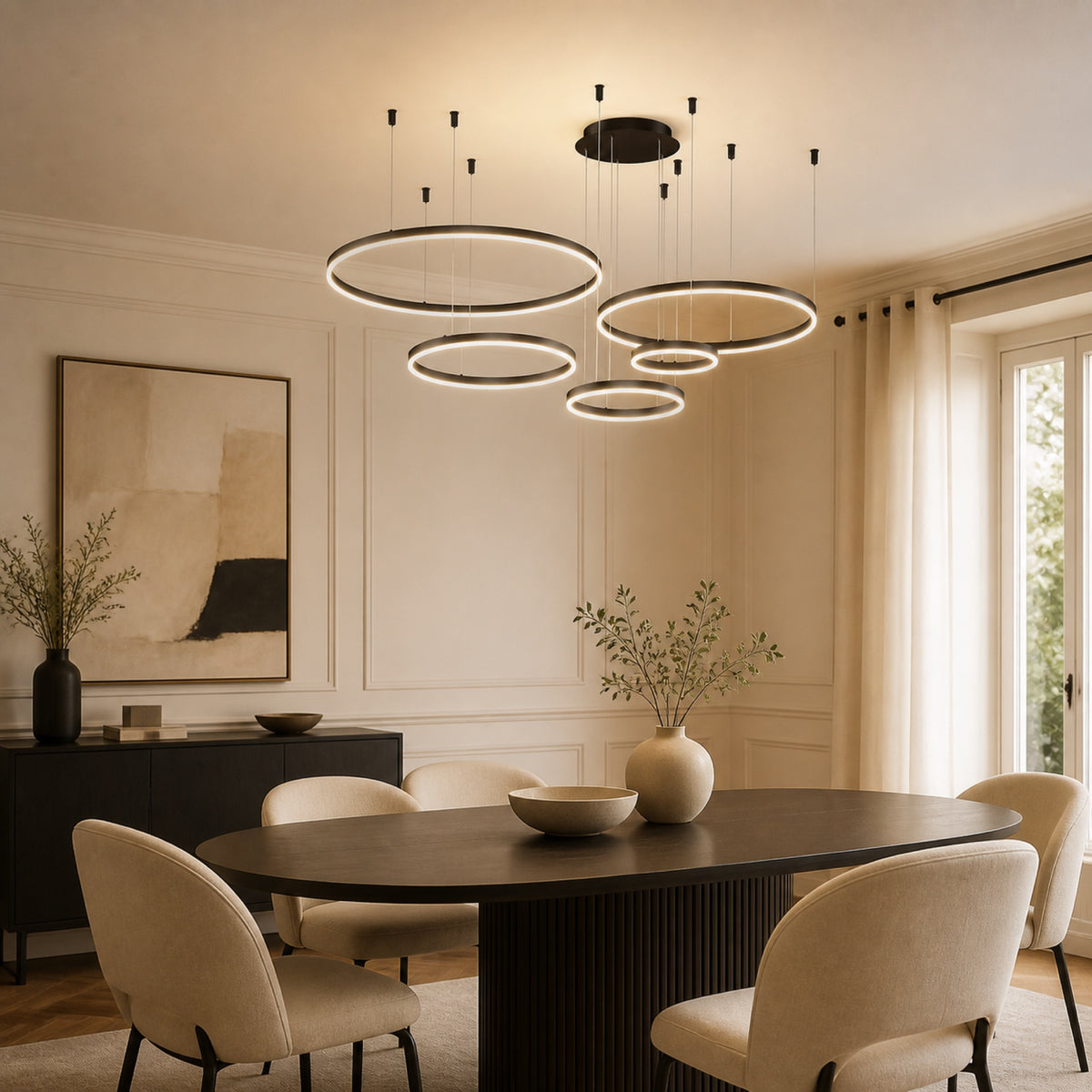 Lustre anneau LED, en situation dans un intérieur
