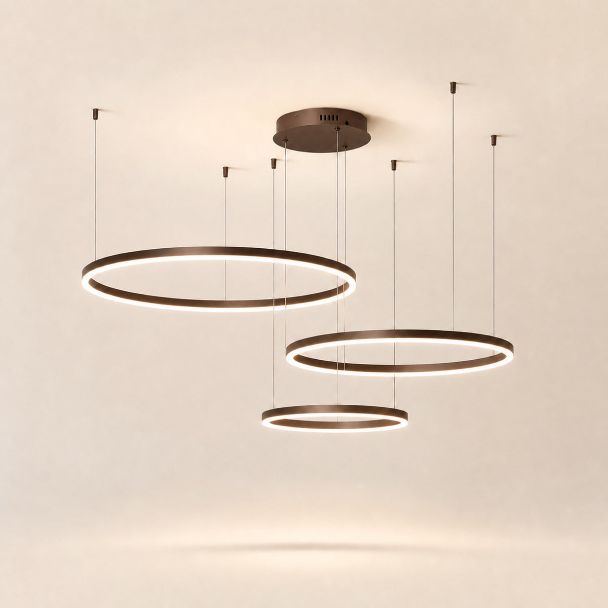 Lustre anneaux LED en cascade, café