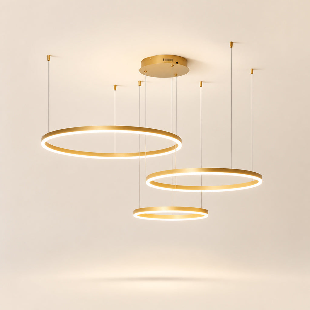 Lustre anneaux LED en cascade