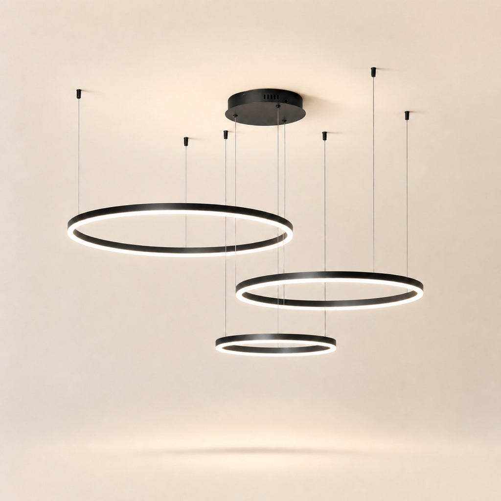 Lustre anneaux LED en cascade, noir