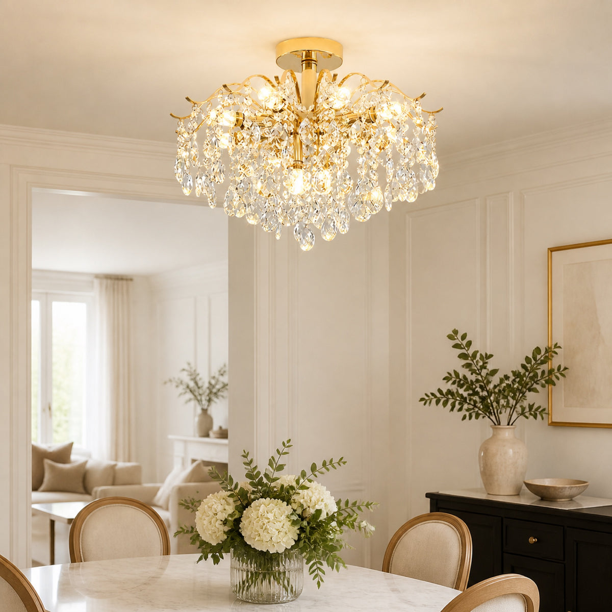 Lustre effet cristal, en situation dans un intérieur
