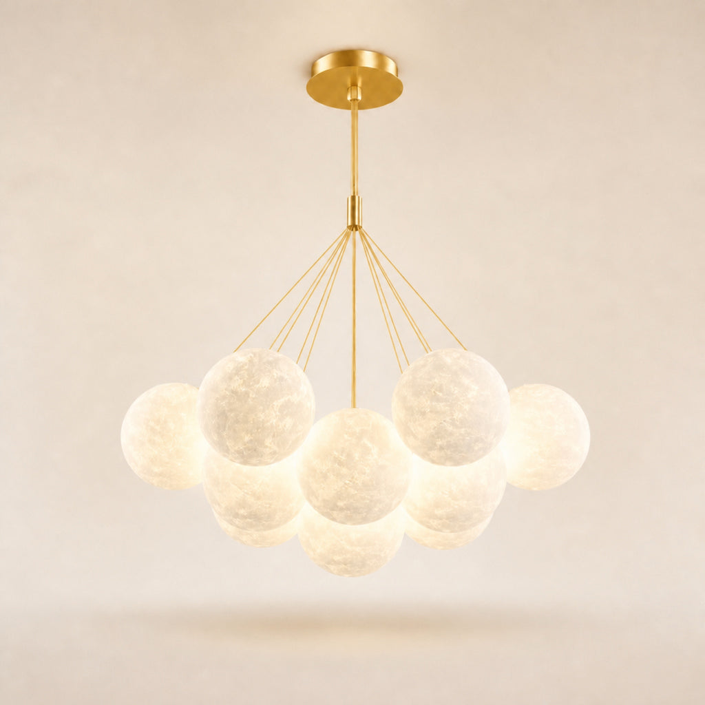 Lustre grappe de globes effet lune, doré