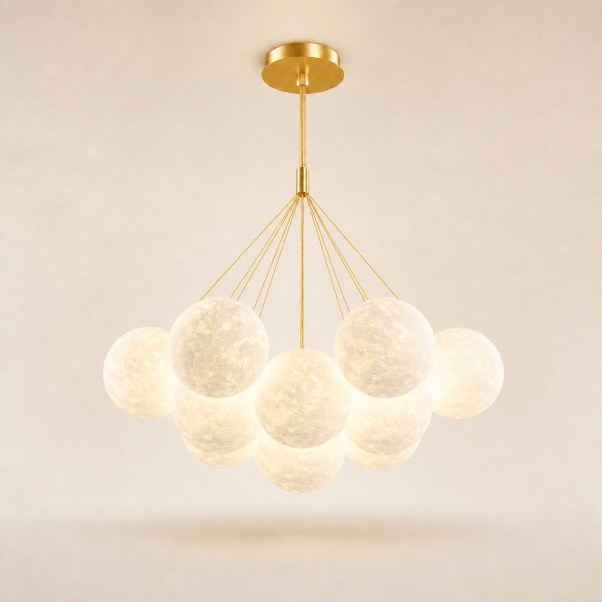 Lustre grappe de globes effet lune, doré