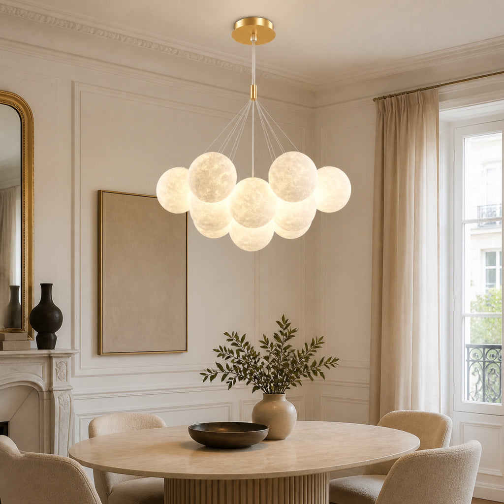 Lustre grappe de globes effet lune, autre cadrage