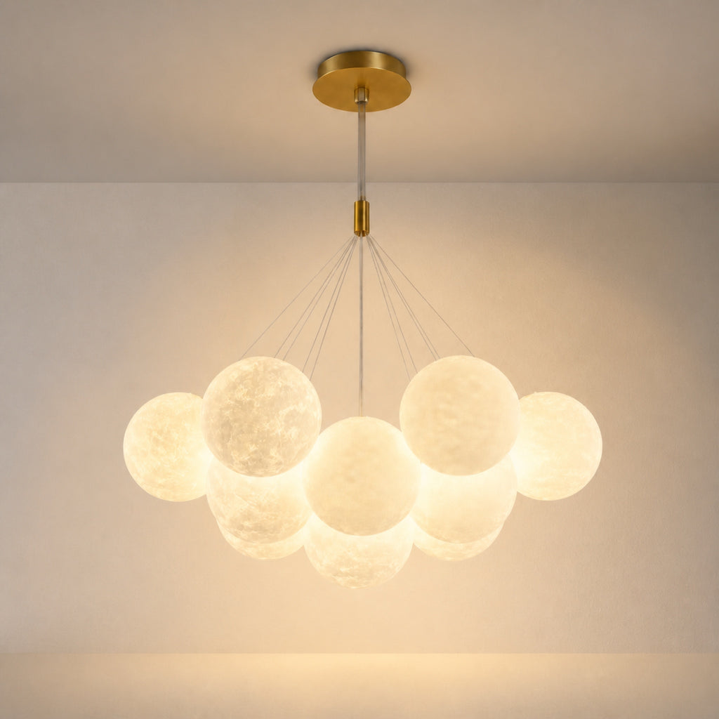 Lustre grappe de globes effet lune, vue complémentaire