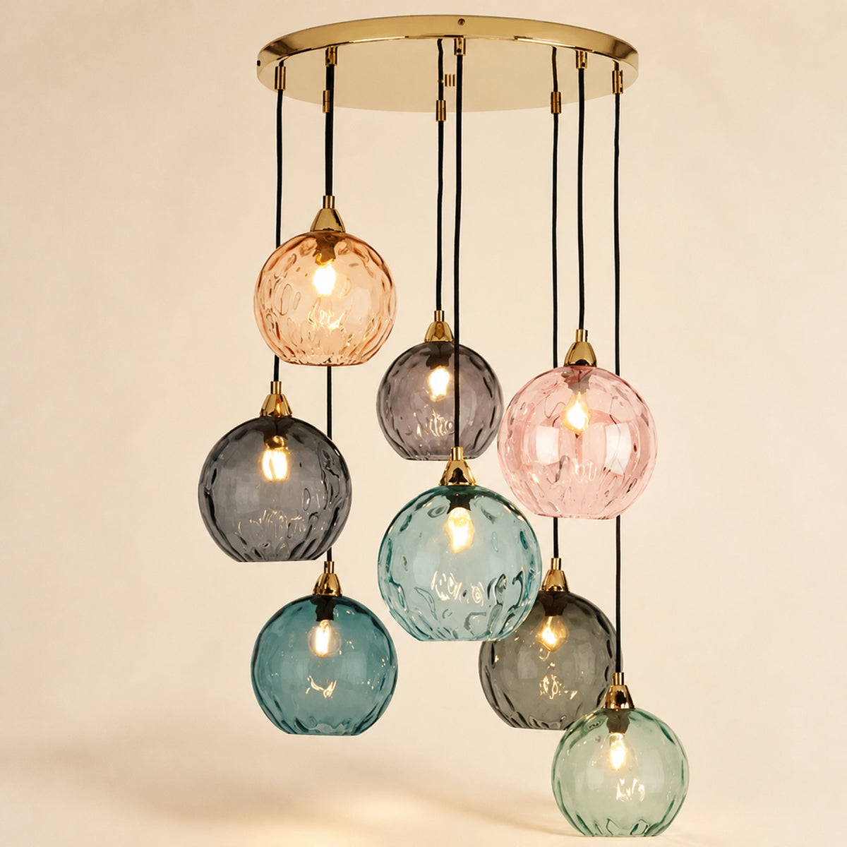 Lustre grappe de globes en verre coloré
