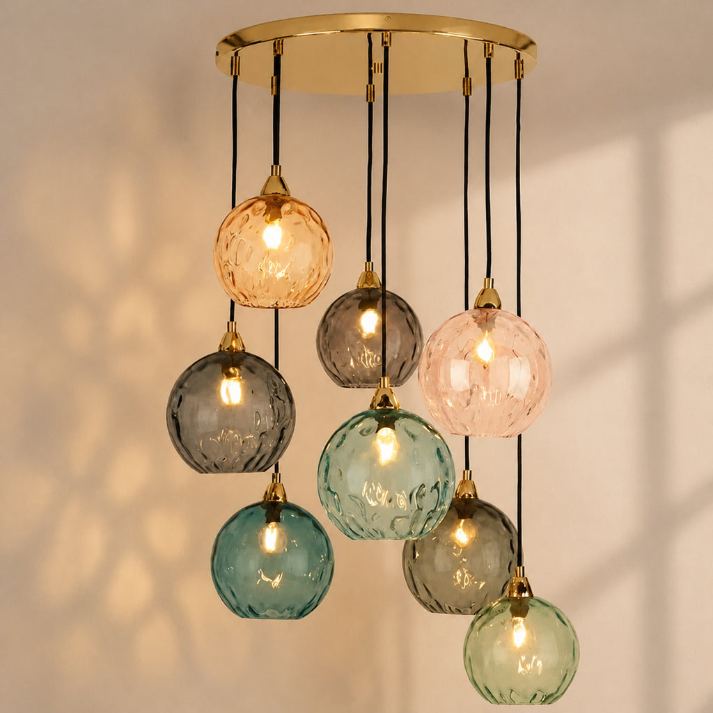Lustre grappe de globes en verre coloré, autre cadrage
