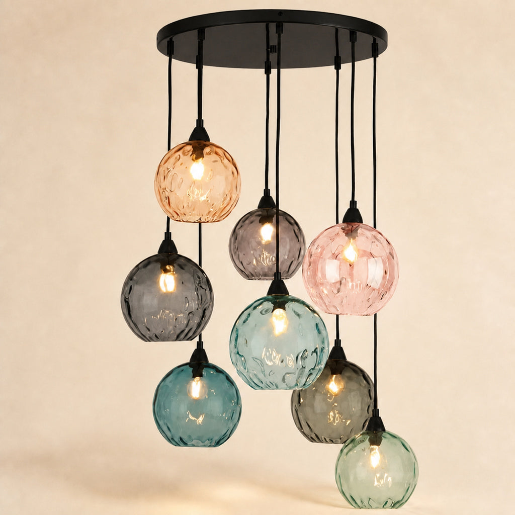 Lustre grappe de globes en verre coloré, noir