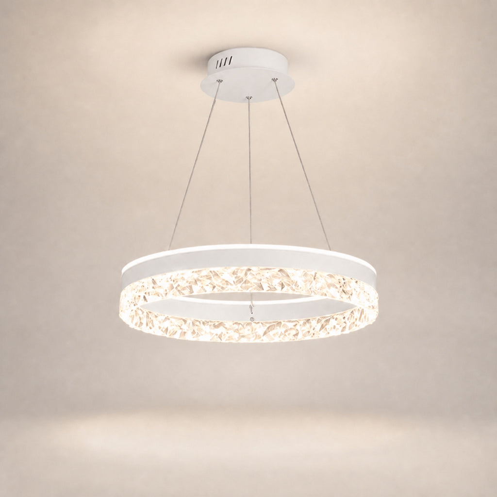 Lustre anneau LED à couronne effet cristal, blanc