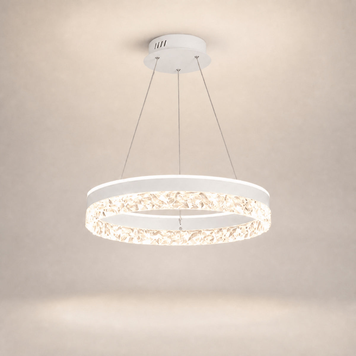 Lustre anneau LED à couronne effet cristal, blanc