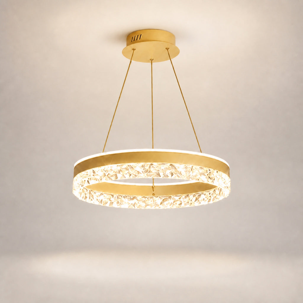 Lustre anneau LED à couronne effet cristal, doré
