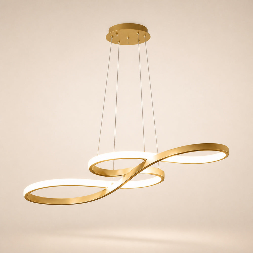 Suspension ruban LED double boucle, sur fond neutre