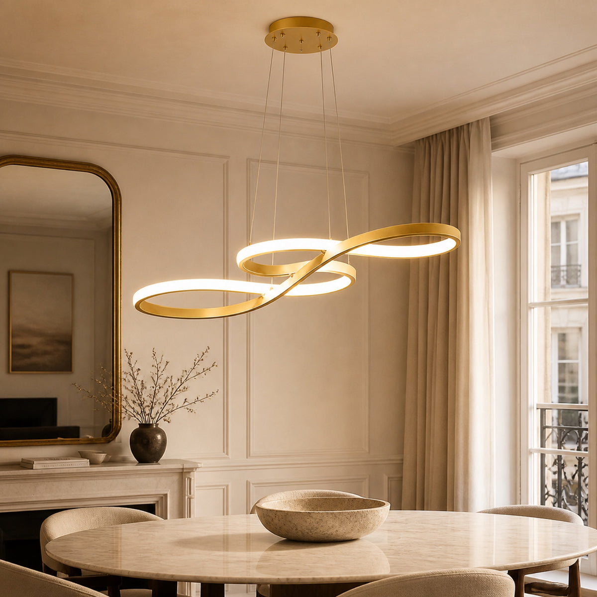 Suspension ruban LED double boucle, en situation dans un intérieur