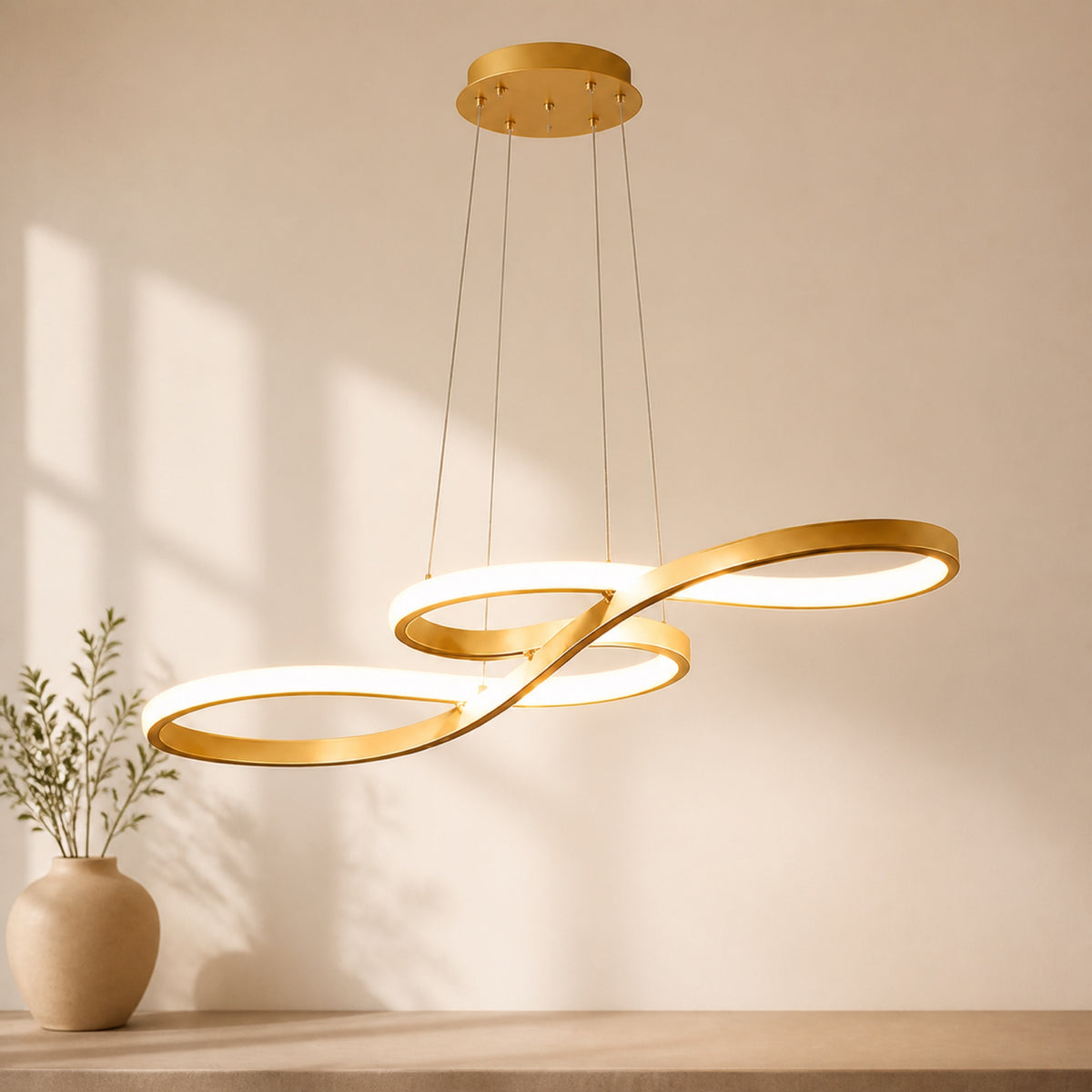 Suspension ruban LED double boucle, mise en situation