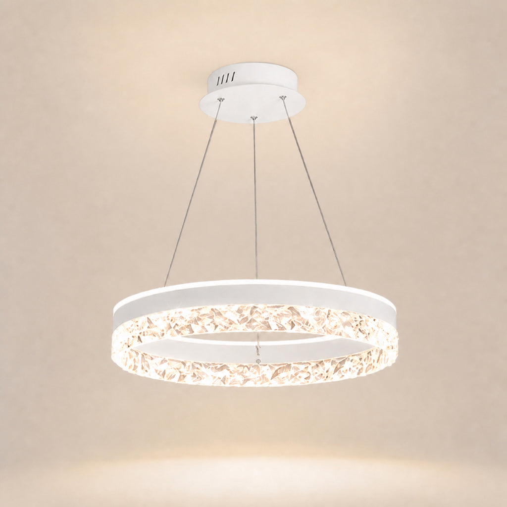 Suspension anneau LED à verre facetté, blanc
