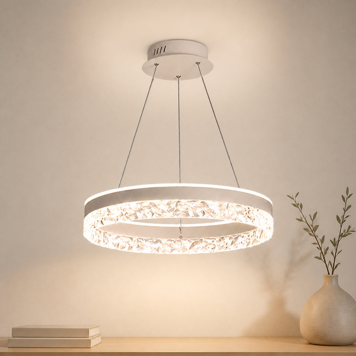 Suspension anneau LED à verre facetté, autre cadrage