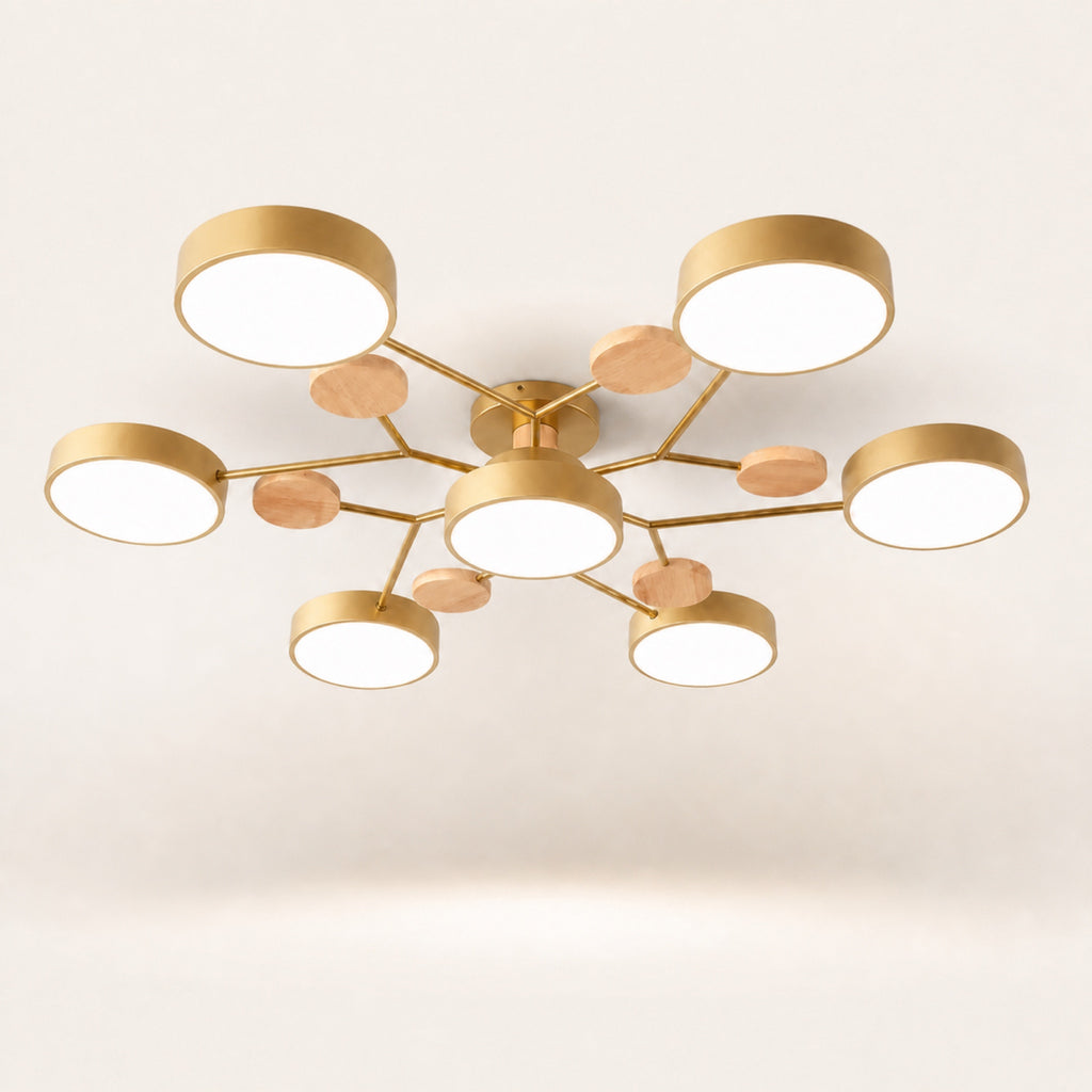Plafonnier palets LED et bois, doré