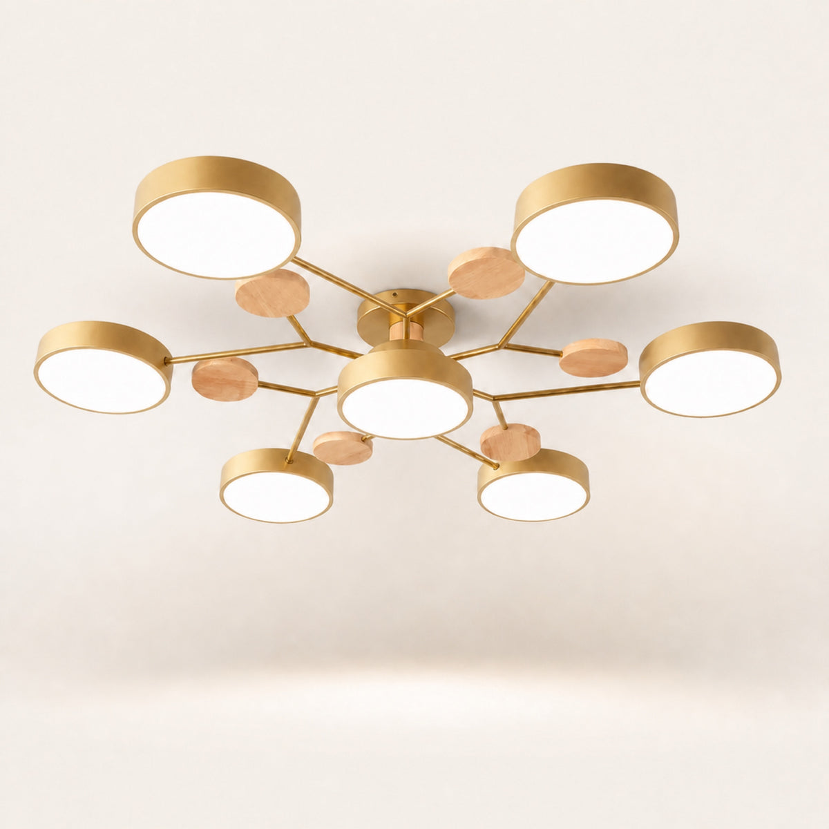 Plafonnier palets LED et bois, doré