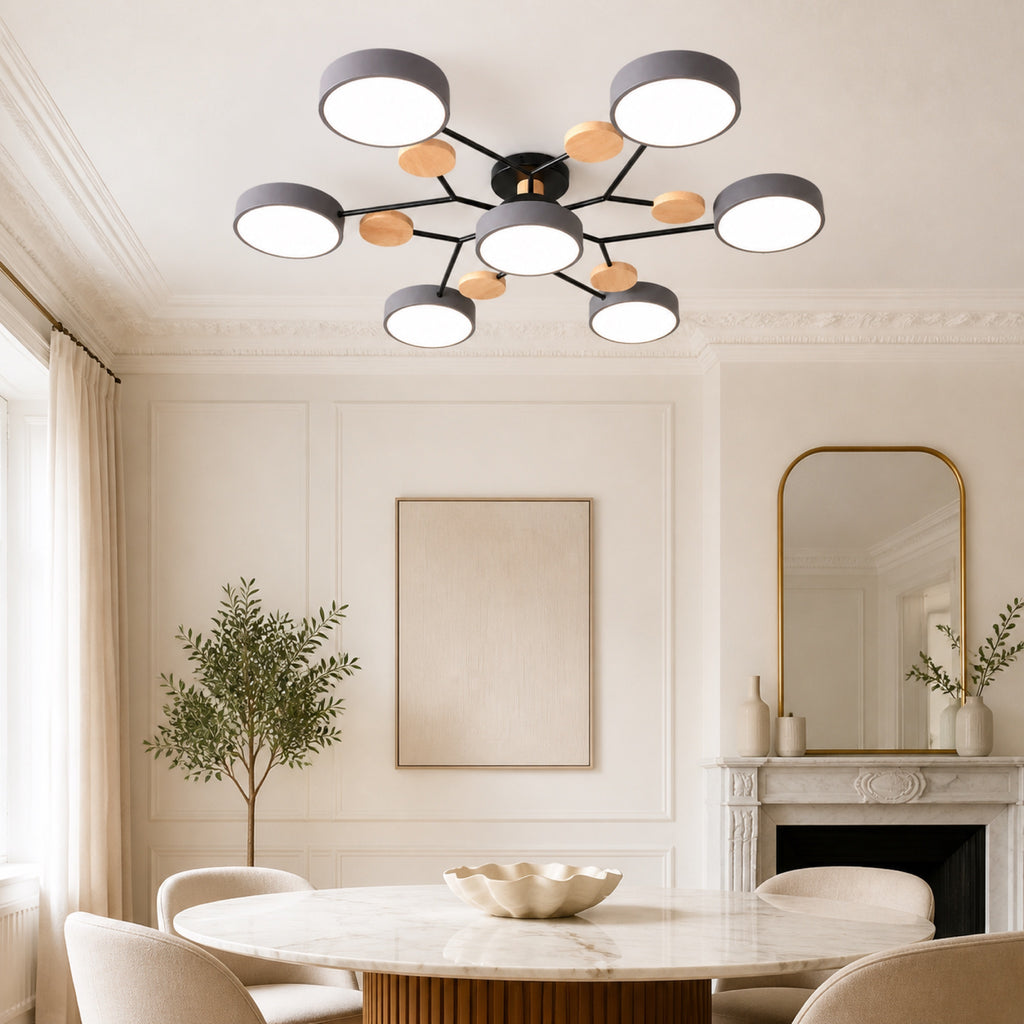 Plafonnier palets LED et bois, en situation dans un intérieur
