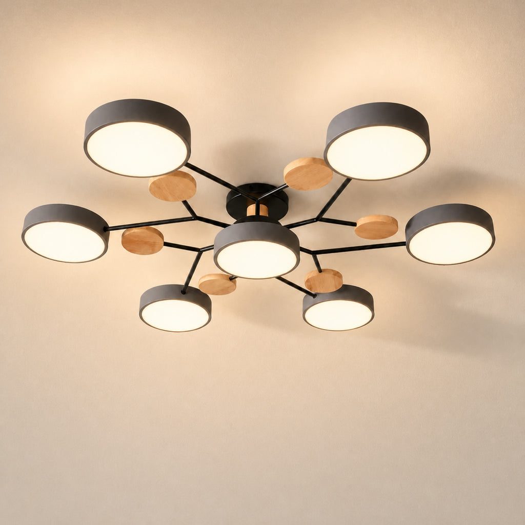 Plafonnier palets LED et bois, autre cadrage