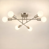 Plafonnier salon chrome, 6 boules verre sur tiges
