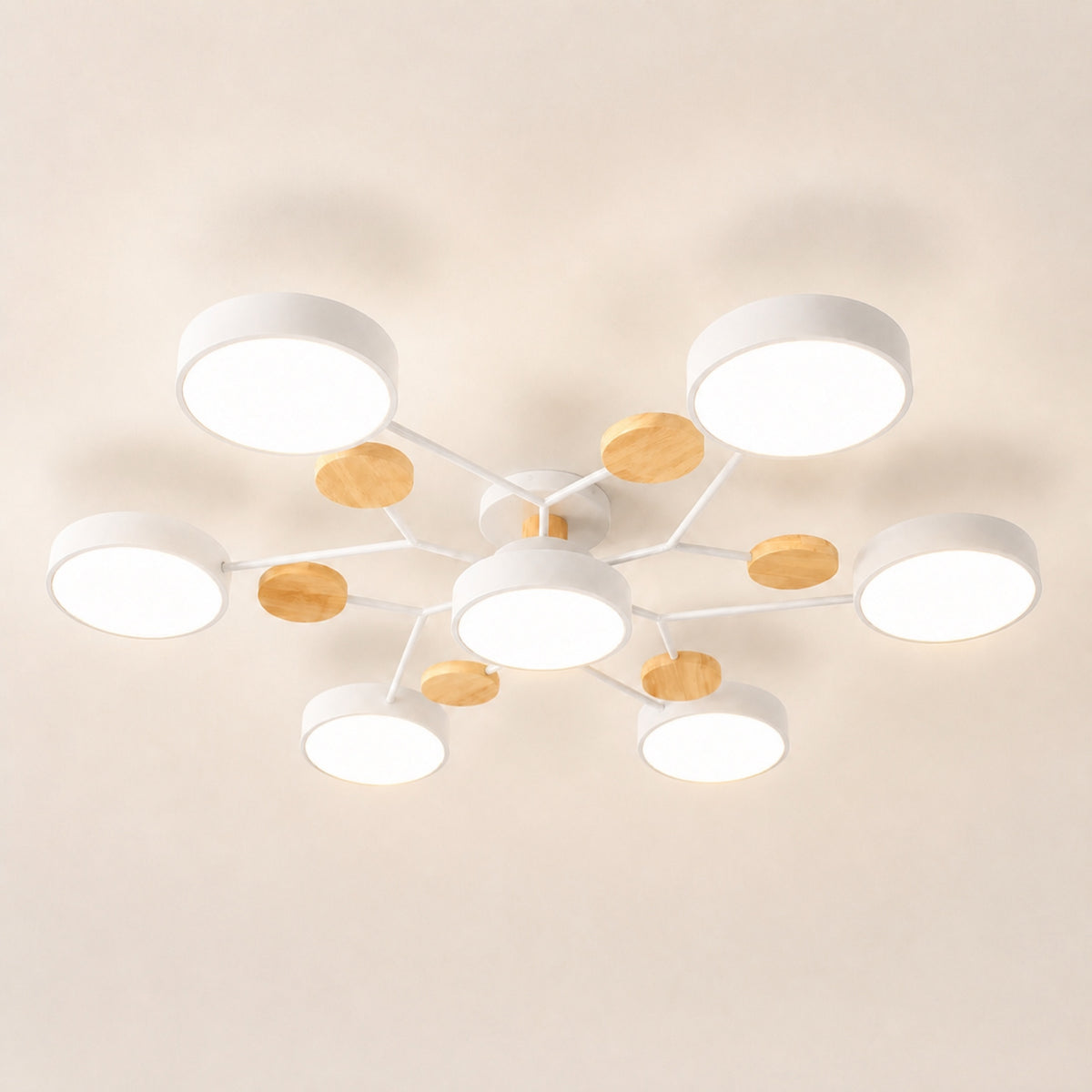 Plafonnier palets LED et bois, blanc