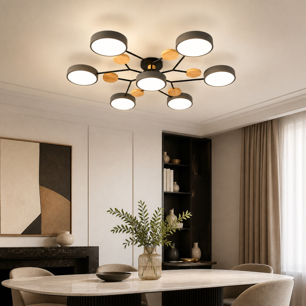 Plafonnier palets LED et bois, en situation dans un intérieur