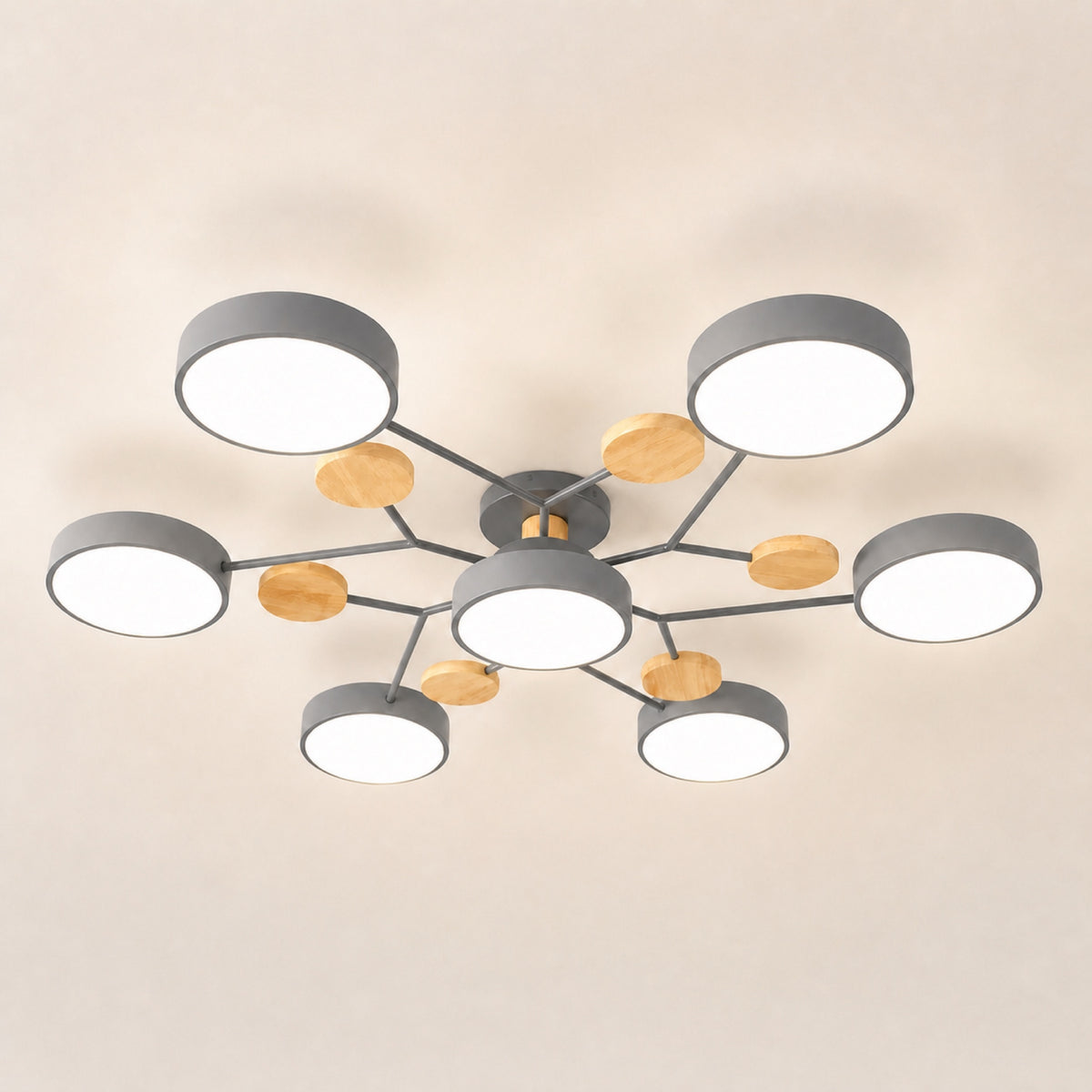 Plafonnier palets LED et bois, gris