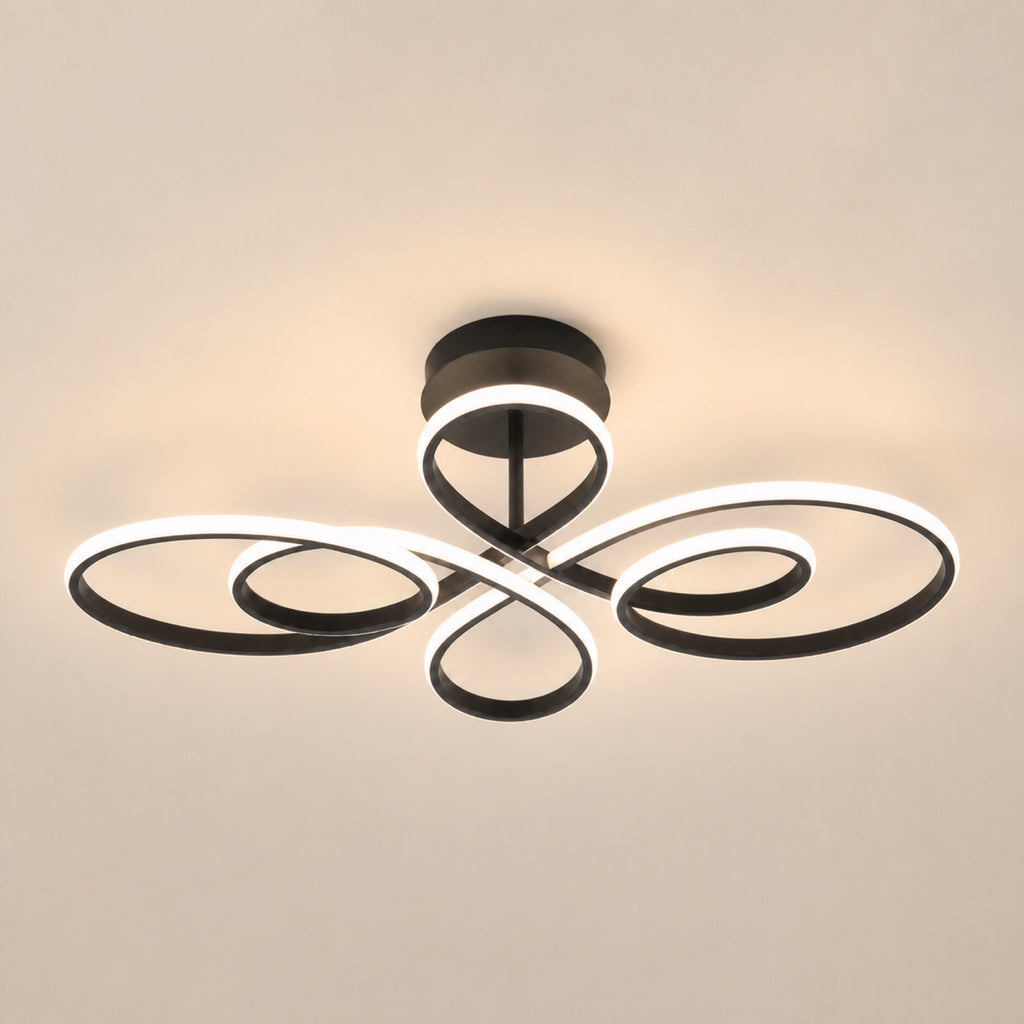 Plafonnier boucles LED entrelacées, sur fond neutre