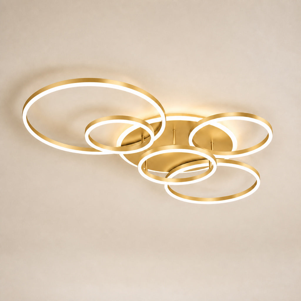 Plafonnier anneaux LED, doré