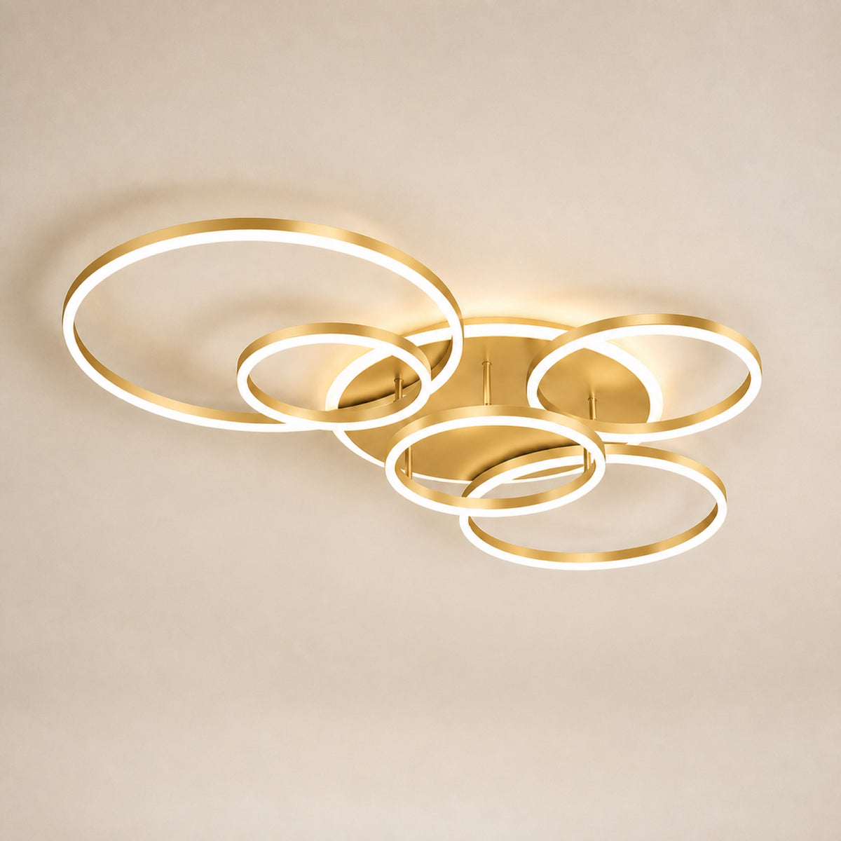 Plafonnier anneaux LED, doré