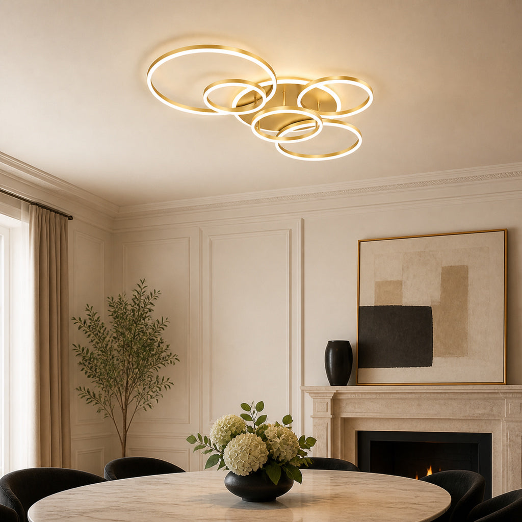Plafonnier anneaux LED, en situation dans un intérieur